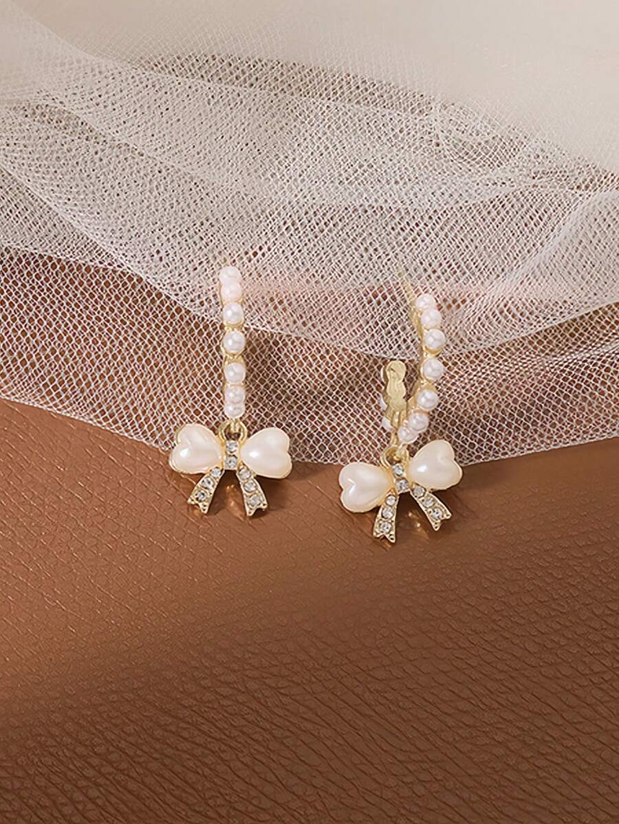 1对时尚优雅精致奢华高端仿珍珠独特设计女士耳环 - 彩色 - 查看 1