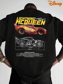 Disney Men's Casual Hoodie, Lightning McQueen Car Blueprint Print, Professional Racing Design, Relaxed Fit, Ideal For Car Geeks & Casual Gatherings - 黑色 - 查看 3