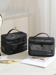 2pcs Multifunctional Large Capacity Double-Layer Cosmetic Bag, Women Travel Toiletry Organizer Pouch, Portable Lipstick Bag - View 13