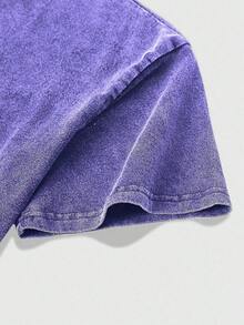 Summer TopsHalloween Retro Washed T-Shirt Scream Ghostface Heart Hands Graphic Tees Water Washing Print T-Shirt, Men's Vintage T-Shirt,Short Sleeves Crew Neck Top Tees, 230 Gram Cotton T Shirts, Holiday GiftsLoose And Comfortablesummer Clothes - 寶藍色 - 查看 4