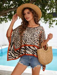 1pc Leopard Print Beach Wrap | Multi-Way Sun Protection Shawl For Vacation, Casual & Daily Wear | Versatile Bandana, Hair Band & Headband - Multicolor - View 1