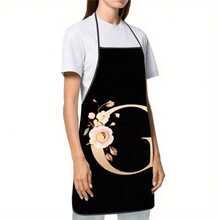 1pc Women's Fashion Floral Pattern C-Letter Design Kitchen Baking Cooking Apron, Elegant Minimalist Home Cleaning Protective Apron - C - View 6