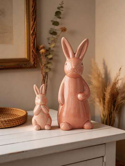 1pc Exquisite Cute Rabbit Shape Porcelain Ornament, Creative Personalized Easter & Holiday Festival Decoration Craft, Suitable For Desktop Office Bookcase Nightstand Living Room Home Decor, Great Festival Gift & Home Essential