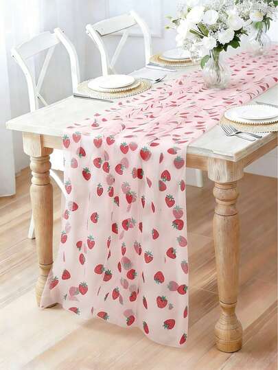 1pc Exquisite Strawberry Table Runner, Tablecloth, Strawberry Party Tablecloth, Birthday Tablecloth, Wedding Decoration, Wedding Table Cover, Baby Shower Party Tablecloth, Strawberry Decor, Kitchen Decor, Kitchen Table Runner, Room Decor, Spring/Summer Party Supplies, Home Decor, Summer Decor, Birthday Gift, Birthday Party Supplies, Birthday Decoration, Party Favors, Baby Shower Decoration
