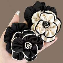 1/2pcs Elegant Fabric Camellia Hair Scrunchies, Fashionable Versatile High Elastic Hair Ties, Chic Ponytail Holder, Ins Style Hair Rubber Bands Hair Rope - Multicolor - View 13