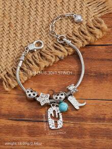 1pc Western Cowboy Style Beaded Bracelet, Multi-Element Hollow-Out Oil Drop Jewelry - Bracelet - View 2