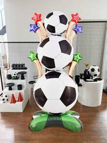 1PC/2Pcs Standing 5-Star Football, Football Balloon, Suitable For Football Field Decoration, Sports Theme Party Supplies, Birthday Party Decoration, Football Theme Party, Sports Event Party Supplies - Multicolor - View 2