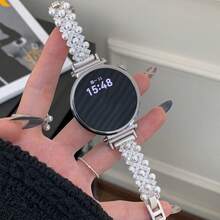 LuLuTom 20mm, 22mm luxuriöses Perlen- & Diamant-Uhrenarmband, verstellbare Länge, kompatibel mit Samsung Galaxy Watch 8 7 6 5 4 40mm 44mm, Galaxy Watch 5 Pro 6 8 Classic, Galaxy Active 2, modisches Armband-Accessoire für Frauen, nicht sperrig, bequemer Sitz - Sternenlichtfarbe - Übersicht 4