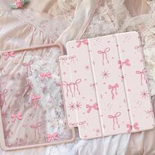 Cute Cartoon Pink Bow, Star, Heart Dual-Sided Acrylic Transparent Crystal Back Cover, Shock-Resistant And Durable, Suitable For 7th, 8th (10.2 Inch), And 10th Generation . Built-In Pencil Slot, Sleep/Wake Function, And Foldable Stand Design. Ideal Gift For New Year 2026 And Christmas. - 查看 2