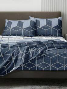 Bộ ga trải giường 4 món họa tiết hình học kim cương xanh dương, gồm 1 ga trải giường có chun, 1 ga phủ và 2 vỏ gối (không bao gồm ruột gối). Bộ ga trải giường cao cấp cỡ King, Queen, Full, Twin, có độ sâu túi lên đến 11.8 inch, vỏ gối mềm mại, thoáng khí, không nhăn, giúp ngủ ngon hơn, phong cách khách sạn sang trọng, quà tặng cho bố mẹ và bạn bè. - Màu xanh bụi bặm - Xem 4