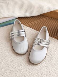 1 Pair Girls' Versatile Ballet-Style Flat Shoes, Suitable For Spring, Summer, Autumn - Silver - View 4