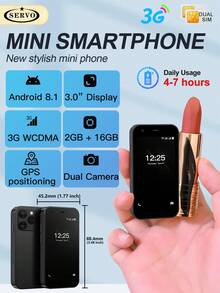 SERVO Mini Smartphone Android 8.1 System 3.0-Inch HD Display Dual SIM Dual Standby 3G WCDMA Cellular WiFi And GPS Portable Smart Compact Phone - Black - View 13