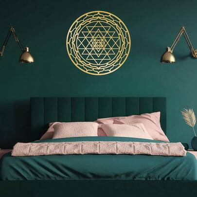CIFbuy Tranh treo tường kim loại hình học thiêng liêng - Yantra & Mandala trang trí tâm linh, tranh treo tường hình tròn thủ công dùng để thiền định trong nhà, phòng tập yoga, không gian thiền, hoàn hảo cho lễ Halloween.