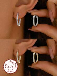 1 Đôi bông tai kim cương bạc S925 Sterling sang trọng và tinh tế, quà tặng trang sức cao cấp cho ngày lễ, quà tặng sinh nhật, thích hợp cho phụ nữ đeo hàng ngày - Hoa tai kim cương - Xem 1