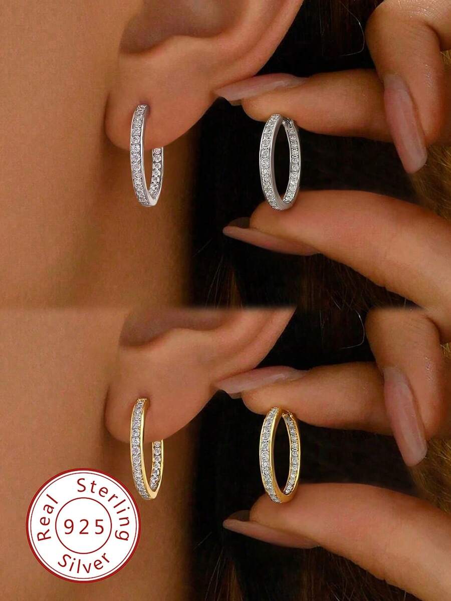 1 Đôi bông tai kim cương bạc S925 Sterling sang trọng và tinh tế, quà tặng trang sức cao cấp cho ngày lễ, quà tặng sinh nhật, thích hợp cho phụ nữ đeo hàng ngày - Hoa tai kim cương - Xem 1