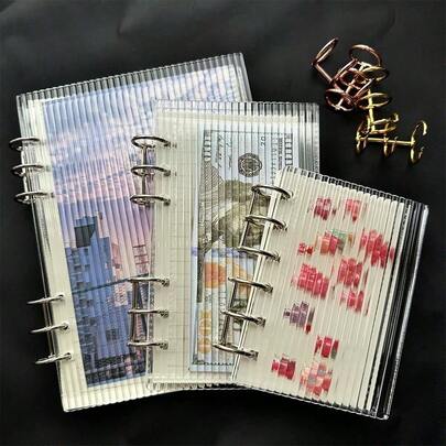 亚克力透明活页夹 A5 A6 条纹设计，用于收纳回形针，高品质学校和办公用品整理器