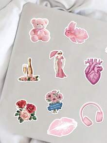 50 piezas Pegatinas estéticas rosas para cuadernos, portátiles, fundas de teléfonos, equipaje, monopatines, cascos y decoración - A - Ver 5