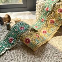1/5 Yard Multi-Color Floral Embroidered Sequin Lace Trim - Suitable For DIY Hat Bands, Ties, Curtain Decorations And Other Sewing Projects, Crafts, Home Decor, Fashion Design, Chinese Style And Christmas Gift Packaging, DIY Clothing And Beginner Sewing - Multicolor - View 9