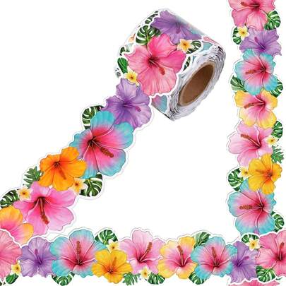 สติกเกอร์ตกแต่งกรอบกระดานข่าวลายดอกชบาหลากสีน่ารัก, DIY ตกแต่งสำหรับกระดานดำในห้องเรียน, ผนัง, หน้าต่าง, ประตู, อุปกรณ์งานฝีมือทำมือ, ของตกแต่งห้องเรียน, อุปกรณ์การเรียนสำหรับครู, ของตกแต่งห้องทำงาน, อุปกรณ์ปาร์ตี้ลายดอกไม้ฮาวาย