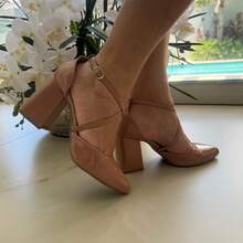 Women's Pumps Shoes Cross Straps High Heel 8 Cm Thick Shiny Elegant Original Show Show - 裸色指甲油 - 查看 4