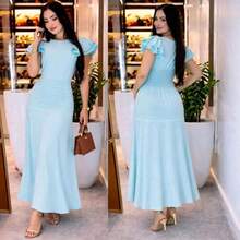 Luxurious Women's Long Dress With Elegant Ruffles, Perfect For Weddings, Parties, And Graduations. - 淺藍色 - 查看 4