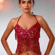 1pc Glitter Fringe Belly Dance Costume Set, Bohemian Vintage Style, Suitable For Festivals, Parties, Nightclubs, Beaches, Exotic Outfit Decor - Multicolor - View 5