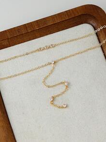 1件优雅立方氧化锆镶嵌多层Y型项链，适合女性日常、约会、派对、音乐节等场合搭配 - 金黃色 - 查看 5