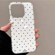 Minimalist Fashionable Black Polka Dot Pattern Phone Case Compatible With IPhone 17 Pro Max, Air 16, 15 Pro, 14 Pro Max, 13, 12, 11, XS, X, XR, 7, 8 Plus, 16e, Cute Shockproof Protective Cover - Small Wave Dots - View 5