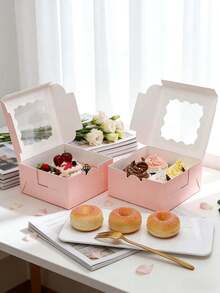 5个/10个装，6x6x3英寸，坚固蛋糕盒，白色硬纸板和牛皮纸材质，波浪形窗口，适用于饼干和纪念品包装 - 查看 11