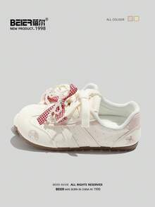 Giày thể thao nữ BEIER tối giản, phong cách mới, chất liệu da, đa năng, mũi tròn, đế bằng, buộc dây. - Hồng - Xem 6