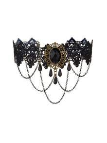 1件装女士复古哥特蕾丝多层链条流苏颈链，项圈项链 - 彩色 - 查看 5