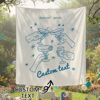 1 pieza Tapiz de pared con texto personalizado, frase y fecha personalizadas, estilo azul brillante, ideal para decoración de exteriores y fiestas, también un gran regalo para eventos de celebración