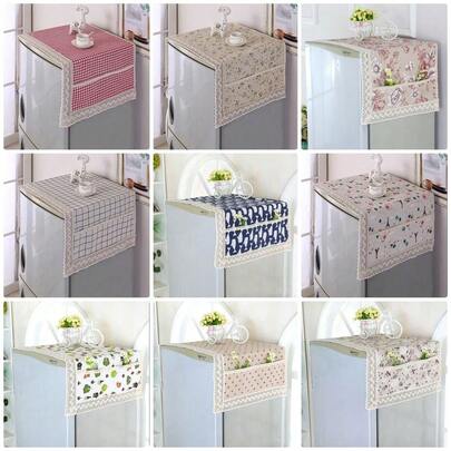 1pc 55x120cm Cotton Linen Dust Covers Refrigerator Cover Washing Machine Towel Dustproof Refrigerator Cloth Fridge Protection Cover With Storage Bag