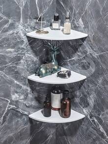 3件套转角壁挂架，木质悬浮转角置物架，壁挂式储物展示架，适用于电视配件、显示器、音箱、机顶盒、游戏机（19厘米，白色） - 彩色 - 查看 3