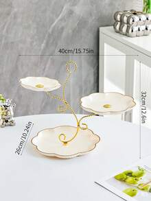 1 Set, Tree Branch Shaped Cake Stand Tray, 3-Tier European Style Fruit Plate Cake Stand, Plastic Snack Tray With Golden Rim For Afternoon Tea, Dessert Display - Multicolor - View 2