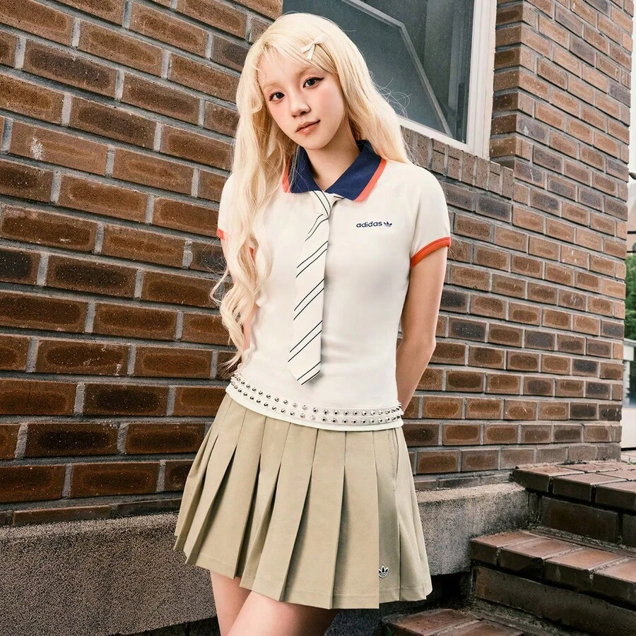 Adidas Originals 女士短袖 Polo 衫，针织领 - 白色 - 查看 1