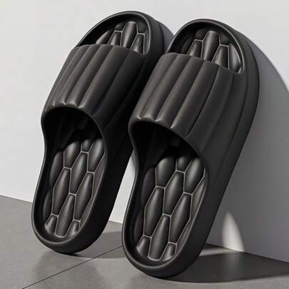 Minimalist Striped Women's House Slippers, Bathroom Slides, Casual Indoor/Outdoor Lightweight Soft Sole Rebound Breathable Summer Slippers For Women, Men Open Toe Sandals