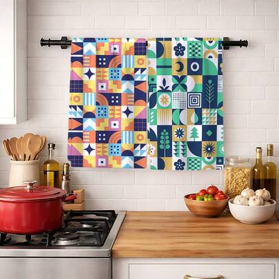 2/4/6pcs Vintage Geometric Block Print Dish Towels, Super Absorbent Microfiber Modern Cleaning Cloths, Cooking And Baking Tea Towels, Dish Rags, Soft And Highly Absorbent, Kitchen Decor, Gifts For Neighbors, Mothers, Birthdays, Housewarming For Friends, Kitchen Essentials, Daily Necessities