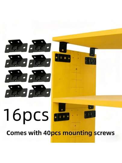 16pcs + 40pcs Screws Metal Fixing Clips 2-In-1 Insertion Plates, 90 Degree L-Shape Furniture Shelf Connectors, Thickened Home Hardware, Easy Installation Without Complex Tools