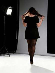 1pc Women's Black Vertical Striped Skinny Fit Ultra-Thin Pantyhose - Black - View 5