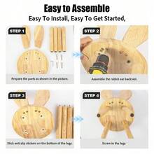 Shoze Portable Solid Wood Rabbit Ear Stool, Country Style Round Small Bench With Special Backrest, Home Stool Side Table For Living Room Bedroom Decoration - 2個 - 查看 4