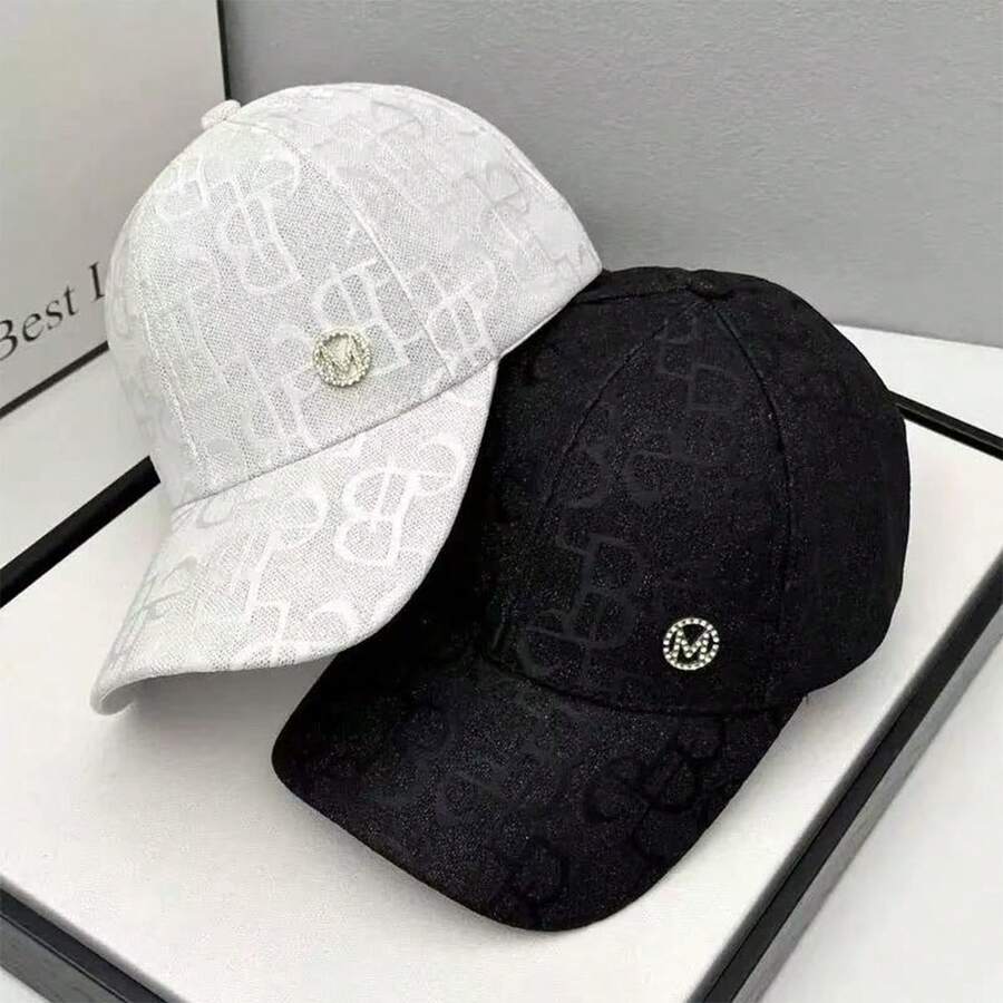 1 Peça Boné de Beisebol Feminino com Letra R Vazada em Malha, Chapéu de Moda de Rua, Chapéu Casual de Proteção Solar para Uso Externo, Viagem de Primavera/Outono, Férias na Praia - Multicolorido - Visão 1