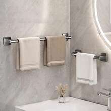 Soporte para toallas de baño, estante para pantuflas sin perforaciones, estante para toallas montado en la pared, barra para toallas, accesorios de cocina y baño X4Z9 - Gris--40CM - Ver 6