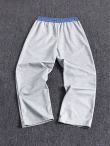 男士宽松时尚运动裤，腰部采用撞色翻折设计。阔腿休闲裤，抽绳腰带，大口袋，适合日常步行、工作、旅行等场合。 - 灰色 - 查看 3