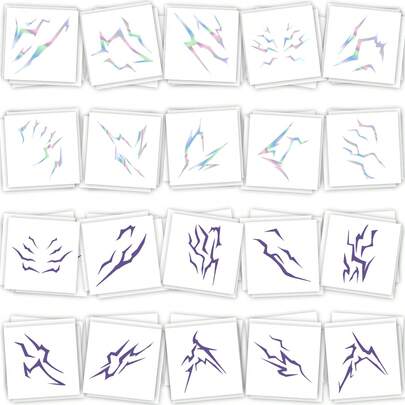 FTVLTAT K-Pop Temporary Tattoos 40 Pcs - Anime Hunter Halloween Cosplay Costume Temporary Tattoos Purple And Laser Multicolor Stripes Tattoos Design With Laser Lightning, Perfect For Parties And Festive Gifts