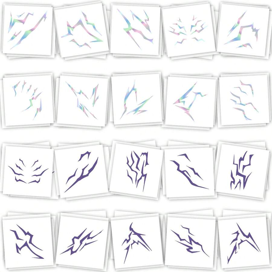 FTVLTAT 40 Piezas de Tatuajes Temporales de K-Pop - Tatuajes Temporales de Diseño de Rayas Multicolor con Láser y Relámpagos Láser, Perfectos para Fiestas y Regalos Festivos, Ideal para Disfraces de Halloween y Cosplay de Anime Hunter - Multicolor - Ver 1