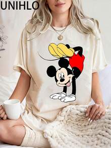 Disney UNIHLO Mickey  Print  Summer Casual Versatile Pure Cotton T-Shirt Suitable For Any Place - 白色 - 查看 1