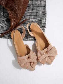 卡其色平底乐福鞋，尖头设计，后跟系带，蝴蝶结装饰，女士镂空套脚休闲鞋，优雅的春秋季莫卡辛鞋，简约风格，适合办公室/通勤穿着。 - 卡其色 - 查看 7