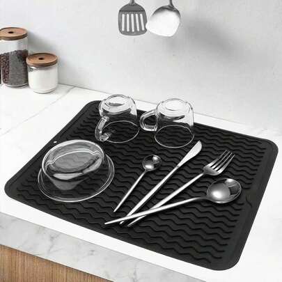Non-Slip Silicone Drying Mat For Kitchen, Dish Drainer Pad For Sink Or Countertop,Quick Drying Mat For Pots,Pans, And Utensils,Heavy Duty Countertop Protector,Suitable For Kitchen Countertops Or Sinks, Refrigerators Or Drawer Mats, Easy To Clean,Essential For Home Cooking