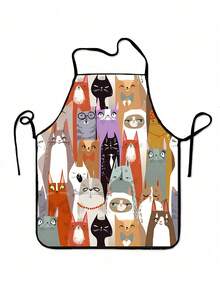 1件可爱趣味动物图案涤纶围裙，适用于厨房和家居使用 - 多色 - 查看 3